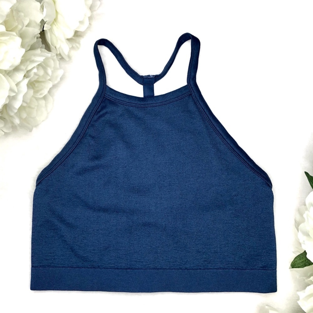 Colsie Cropped Halter Top Ribbed Cami Blue Medium M - Picture 14 of 14